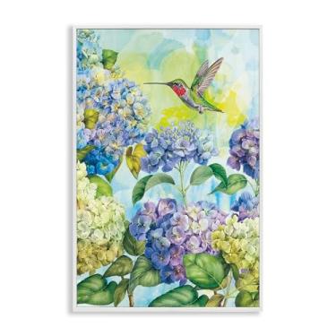 Imagem de Stupell Industries Hortênsias de primavera com beija-flor branco emoldurado giclée design de arte por Tim Coffey, 76 x 50
