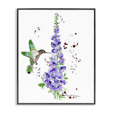 Imagem de Stupell Industries Delphiniums and beija-flor preto emoldurado giclee arte design por Susan Lugar, 76 x 61