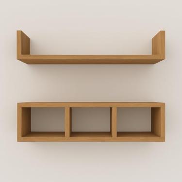 Imagem de Kit Nichos de Parede Madeira MDF Moderno Prateleira Organizadora Decorativa - Sala, Escritório, Casa (Amadeirado)
