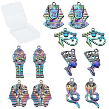 Imagem de SUNNYCLUE 1 Caixa, 12 Peças, 6 Estilos, Pingentes Egípcios Coloridos de Liga, Olho de Hórus, Faraó, Cobra, Berloques, Pulseiras Faça-Você-Mesmo