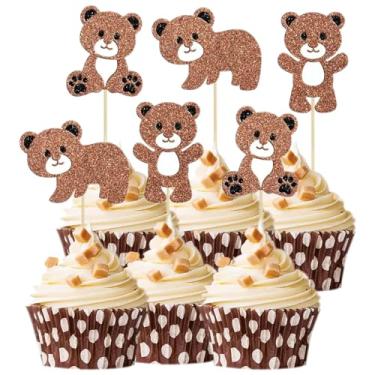 Imagem de Yemeono 24 Pcs Glitter Teddy Bear cupcake toppers cocktail fruit cake Dim sum cold dish platter creativity mini art toothpick decoration for Baby Shower Birthday Wedding Party
