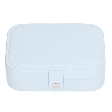 Imagem de Organizador de caixa de joias para mulheres meninas, estojo de armazenamento portátil de joias de viagem de couro organizador de joias suporte para colar brincos anéis pulseiras, azul claro