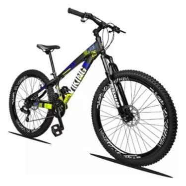 Imagem de Bicicleta Vikingx 26 Câmbios Shimanos 21v Preto Amarelo Com Capacete