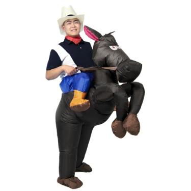 Imagem de OrionVista Fantasia Inflável Para Montaria Em Cavalo Adulto - Traje De Cowboy Engraçado Homens E Mulheres, Festa Halloween (Preto Adulto)