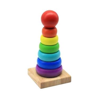 Imagem de Torre De Arco-íris De Madeira Colorida, Brinquedos Educativos Montesso