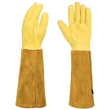 Imagem de Uenede - Luvas de soldagem de couro bovino grosso amarelo durável com proteção longa no antebraço para homens e mulheres