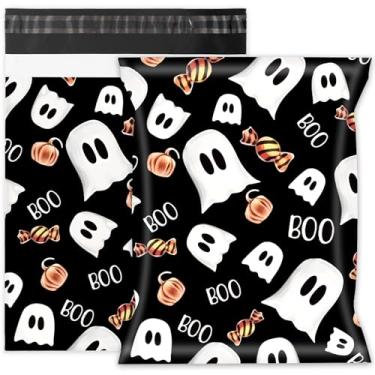 Imagem de Whaline 100 pçs Halloween Poly Mailer 25,5 x 33 cm Preto Fantasma Abóbora Doces Saco de Correio Autovedante Embalagem de Plástico Envelope para Pequenas Empresas