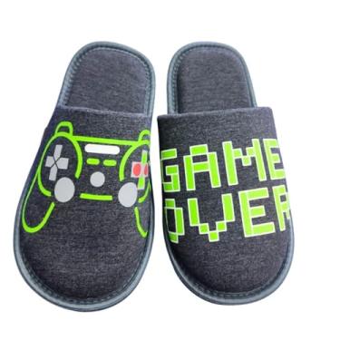 Imagem de Pantufa Masculina Gamer Brilha no Escuro do 25 ao 44 algodão (Cinza, BR, Adulto, Faixa Numérico, 43, 44)