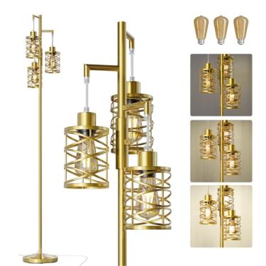 Imagem de Oneach Luminária de chão industrial de 178 cm, lâmpada permanente regulável com 3 lâmpadas, lâmpada de árvore de canto de fazenda para sala de estar, lâmpadas altas para quarto, escritório, sala de