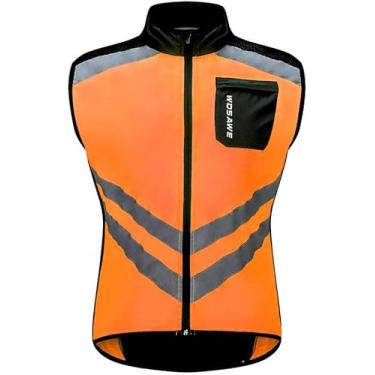 Imagem de Jaqueta Masculina Sem Mangas Blusão Colete Refletivo De Alta Visibilidade Ultraleve Impermeável Respirável Com Bolsos Corrida Ou Ciclismo, Orange, XL