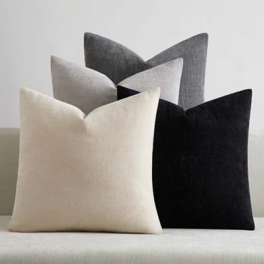 Imagem de JUSPURBET 40,6 x 40,6 cm, conjunto de 4 fronhas decorativas para sofá, cama, capas de almofada de chenille aconchegantes com zíper invisível para decoração de sala de estar, série cinza