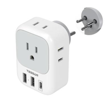 Imagem de Adaptador de alimentação TESSAN US para Israel com 4 saídas 3 USB tipo