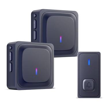 Imagem de BN-LINK Campainha de porta sem fio para casa com 2 receptores, mini campainha para garagem, botão de campainha de parede Waterpoof para apartamento, quarto, sala de aula, quarto infantil (preto)
