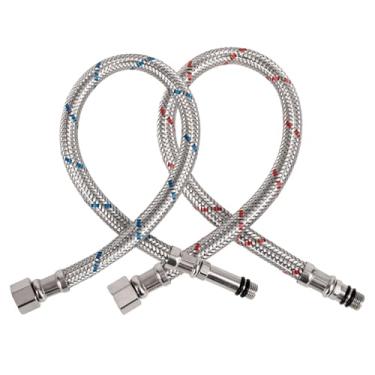 Imagem de 2un. Linhas de Alimentação Torneira, Mangueira para Pia Aço Inoxidável 41cm à Prova Vazamentos Compressão Fêmea 3/8" Conector Macho M10 Linha de Água para Banheiro e Cozinha