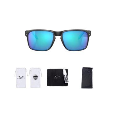 Imagem de Oakley Óculos de sol quadrados Holbrook OO9102 | Kit de limpeza e bolsa de microfibra com bandeira preta, Preto, 57MM