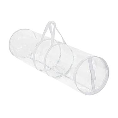 Imagem de oshhni Sacola de armazenamento de papel de embrulho de Natal, transparente, com alças, organizador de papel de embrulho de PVC leve para casa festiva, Branco