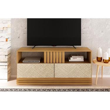 Imagem de Rack Bancada p/ TV até 50 Pol R1479 c/ 2 Gavetas e 2 Nichos 136cm Amendoa/Palha - Tecno Mobili