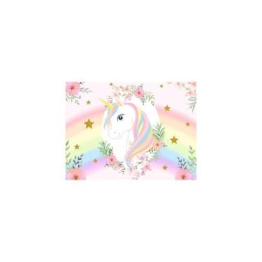 Imagem de Painel De Lona Unicórnio Flores - Fabrika de festa, 200x150cm