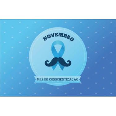 Imagem de Painel de Lona Novembro Azul Laço Azul e Bigode Desenhado - Fabrika de