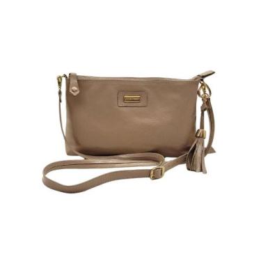 Imagem de Bolsa de Ombro Feminina Couro Legítimo Bolso Interno Alça Regulável Ta