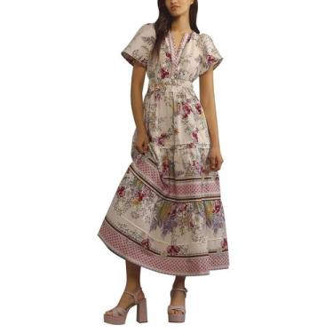 Imagem de Vestido maxi ACCPUR feminino de verão boho floral com decote em V roxo