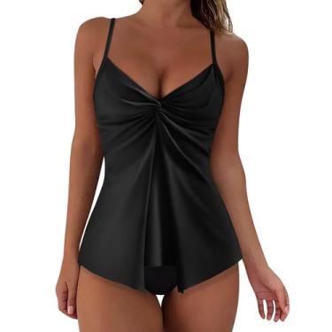 Imagem de Maiô Tankini SUUKSESS Tummy Control Halter preto para mulheres
