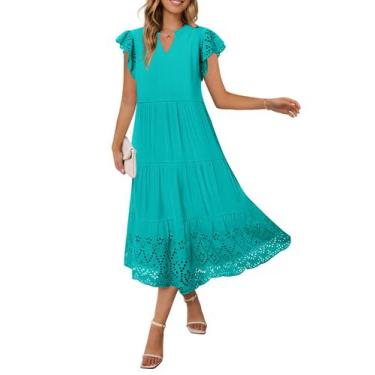 Imagem de Vestido MEROKEETY 2025 de verão, manga curta, decote em V, babado