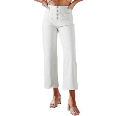 Imagem de Jeans Sidefeel, femininos, pernas largas, cintura alta, brancos, taman