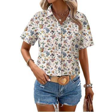 Imagem de Camisa Zeagoo estampada para mulheres de manga curta com botões