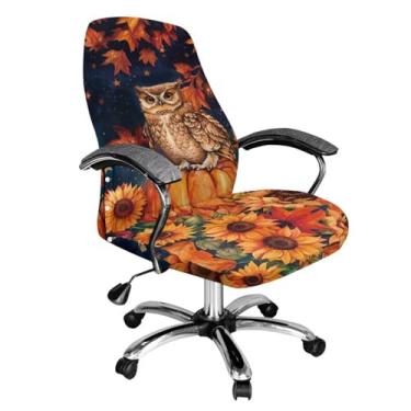 Imagem de YUVAMAGIMO Capa para cadeira de escritório com coruja de girassol, ultramacia, elástica, giratória, para cadeira de computador, protetor de móveis à prova de animais de estimação, ajuste universal