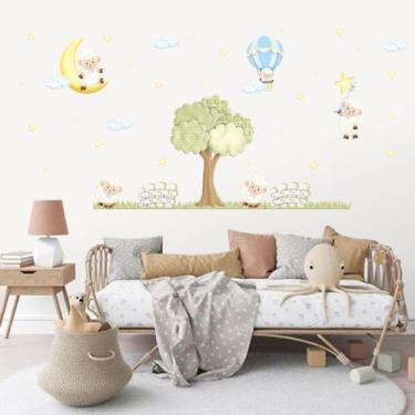 Imagem de Adesivo de Parede Ovelhas Cute Baby Balão Azul Fazendinha - Adesivos K
