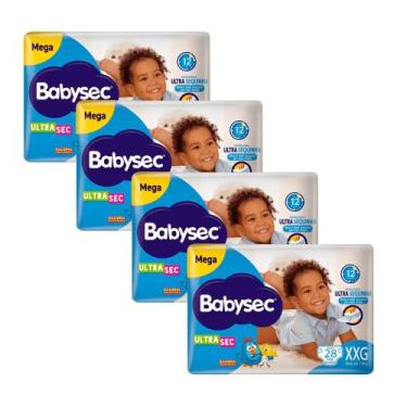 Imagem de Kit 4 Fralda Babysec Ultrasec Tamanho XXG Pacote Mega 28 Unidades Desc
