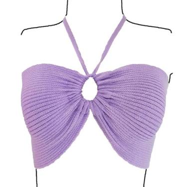 Imagem de Cropped Top Faixa Blusa Feminina - Katlen Tricot, Lilás, Único