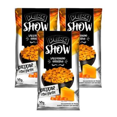 Imagem de Kit 3 Salgadinho Aperitivo Plinc Show Sabor Cheddar com Bacon 50g