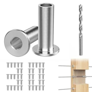 Imagem de Steel DN Mate Pacote com 30 capas protetoras de aço inoxidável para corda de arame de 1/20.3 cm, ferragens de grade de cabos para sistema de corrimão de deck/cabo, grau marítimo T316, mangas de cabo