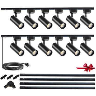Imagem de Yuemegou Sistema de iluminação de pista LED tipo J&L de 25 W 2000 lm, brilho regulável de luz natural de 4000 K, com trilhos de trilho de 3 m e pacote de instalação de luminária de holofote de teto