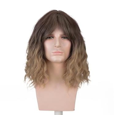 Imagem de Aeilene Perucas marrons onduladas para homens, cabelo ondulado de linho natural macio na altura dos ombros, perucas de cabelo sintético para cosplay, filmes, jogos, fantasia, festa de Halloween