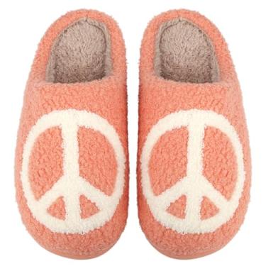 Imagem de CWODOR Pantufas femininas e masculinas fofas de pelúcia com forro de lã quente para casa sem cadarço, Paz, 8-8.5 Women/6-7 Men