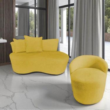 Imagem de Kit Namoradeira + Poltrona Yara Orgânica Couro Amarelo - Mansão Decor