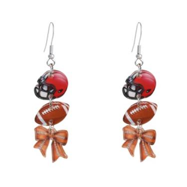Imagem de Brincos femininos com pingente de bola esportiva, vintage, de acrílico, laço, pingente, tênis, beisebol, basquete, vôlei, futebol, gota, brincos, acessórios, brinco, para fãs de esportes, joias