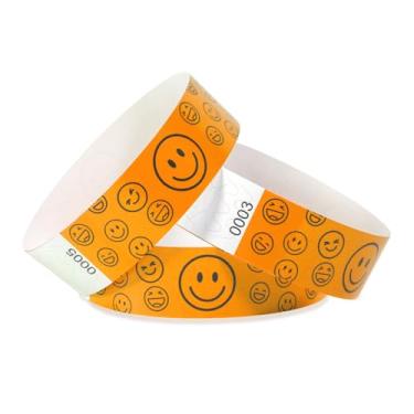 Imagem de Pacote com 500 pulseiras de papel sorridente para eventos à prova d'água, pulseiras leves de identificação de festivais, pulseiras adesivas neon para eventos (laranja)