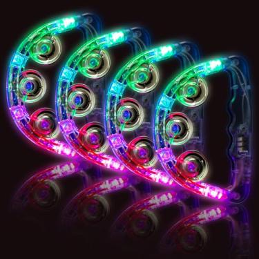 Imagem de Pandeiros musicais com iluminação LED: pandeiro piscante de música portátil que brilha no escuro suprimentos de festa - pandeiros de led instrumento de percussão para bar Natal Halloween (branco, 4