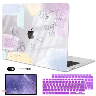 Imagem de LCMOCICO Compatível com MacBook Air 13 polegadas 2018 2019 2020 2021 versão A2337 M1 A1932 A2179 Touch ID, capa rígida de plástico para teclado película de tela para Mac Air 13 M1, linha aquarela