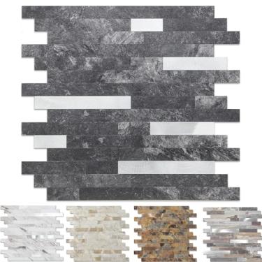 Imagem de Yipscazo 20 folhas de revestimento de azulejo de metal de pedra, cole em azulejos para cozinha, banheiro, lavanderia, acampamento, lareira (30,5 x 30,5 cm, preto escuro)