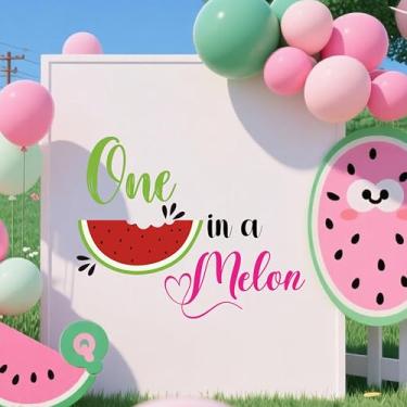 Imagem de BOOMPA Adesivo de parede de vinil com tema melancia One in a Melon, placa de fundo de festa, 89,9 x 30 cm, rosa e verde (vermelho (melancia))