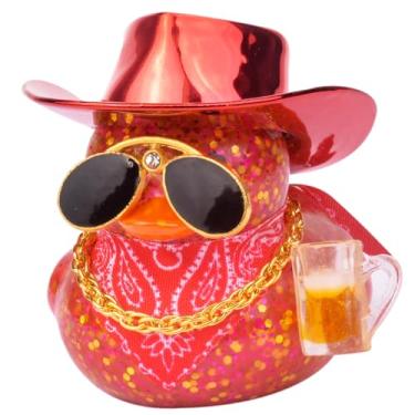 Imagem de MuMyer Decoração de painel de carro de pato de borracha colorida, ornamentos de patos de carro com mini chapéu de caubói colar de óculos de sol