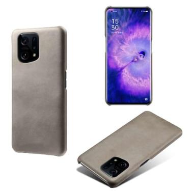 Imagem de Capa para OPPO Find X5,Proteção contra quedas,Casca de volta de cor sólida simples,Design de couro de imitação de plástico-Gray