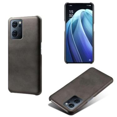 Imagem de Capa para OPPO Find X5 Lite,Proteção contra quedas,Casca de volta de cor sólida simples,Design de couro de imitação de plástico-Black