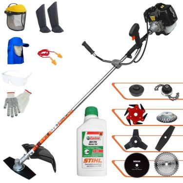Imagem de Cortador de Grama À Gasolina Terra GRH-520 52cc 2,5HP Alta Rotação Roçadeira Completa Com Carretel Nylon e Kit 7 Opções de Corte + EPI + ÓLEO STIHL 2T