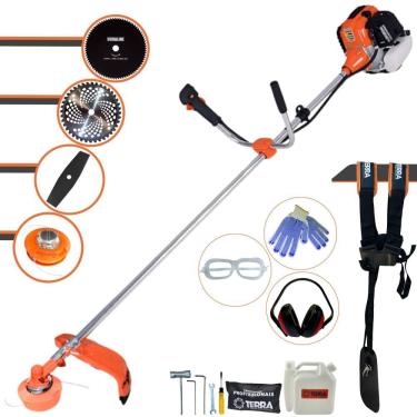 Imagem de Aparador de Grama À Gasolina Terra GR520XP 2T 52cc 2,5HP de Potência 6.500rpm Roçadeira Completa Com Carretel de Nylon e Kit 3 Lâminas de Corte + EPI